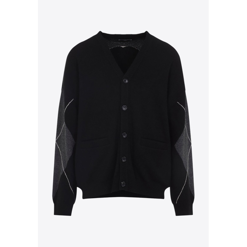 Argyle Wool Skull Intarsia Cardigan