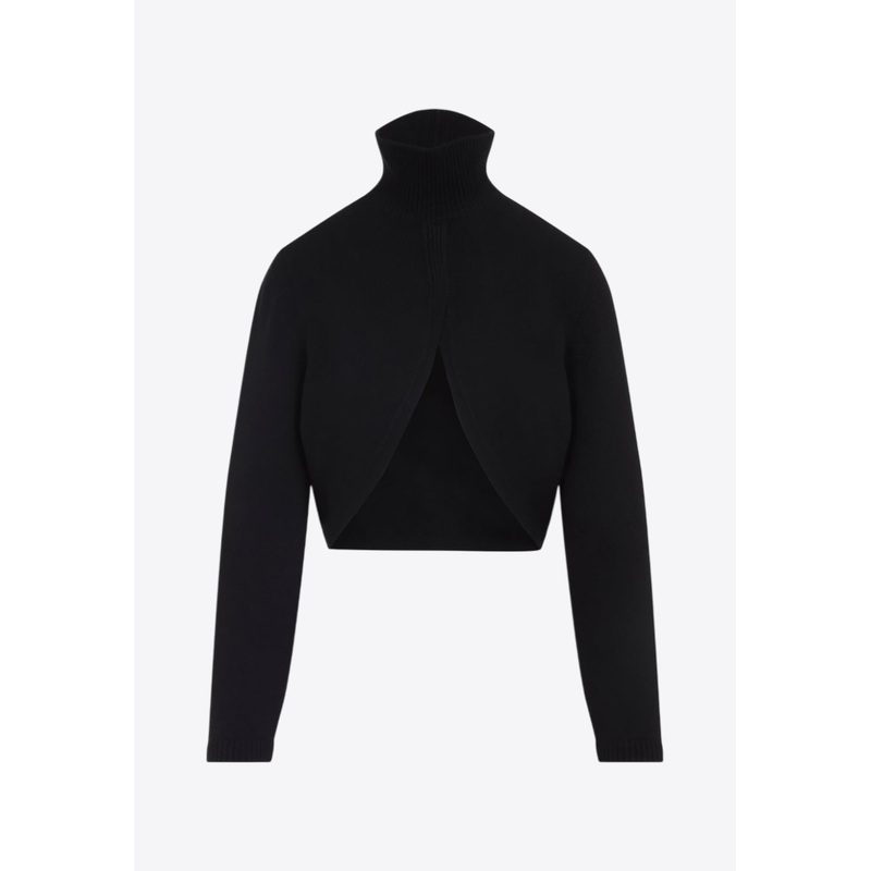 Cut-Out High-Neck Cropped Sweater