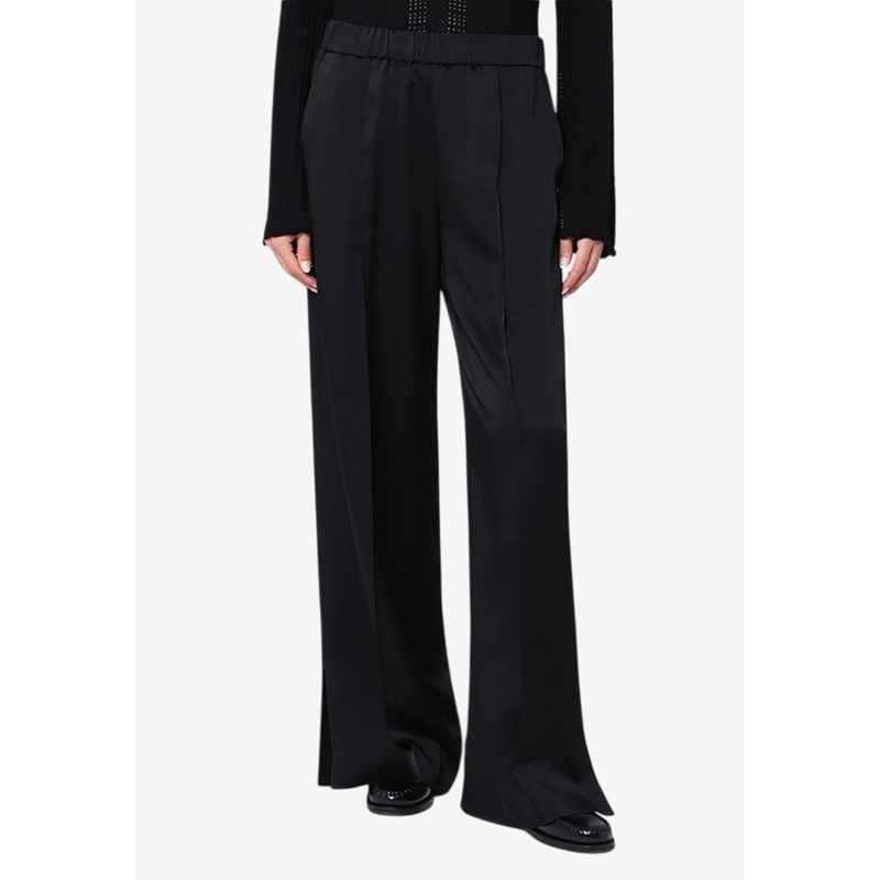 Elastic-Waistband Satin Palazzo Pants