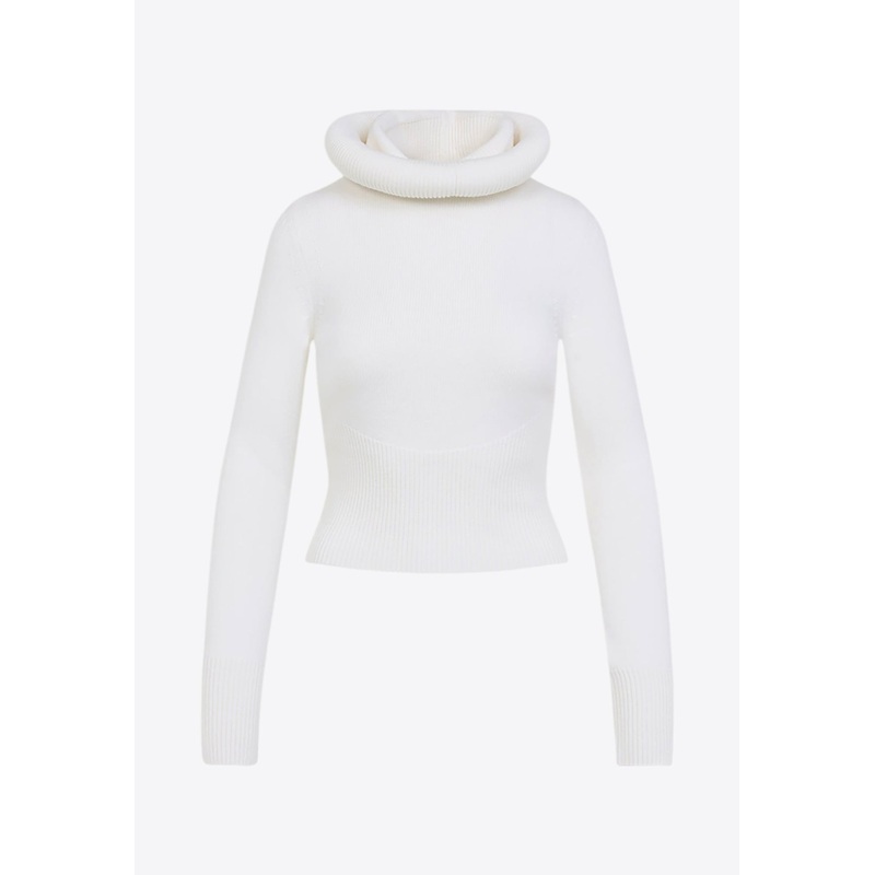 High-Neck Ribbed Sweater with Hood