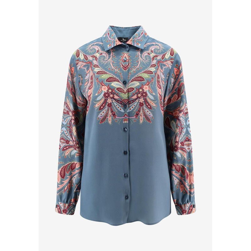 Paisley Print Crepe De Chine Long-Sleeved Shirt
