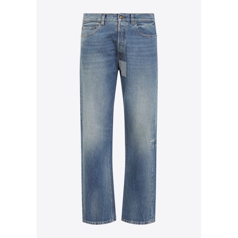 Patched Straight-Leg Jeans