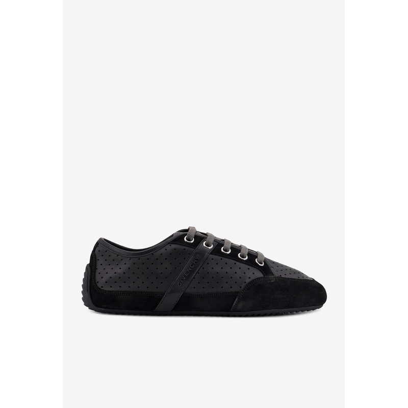 Perforated Leather and Suede Sneakers