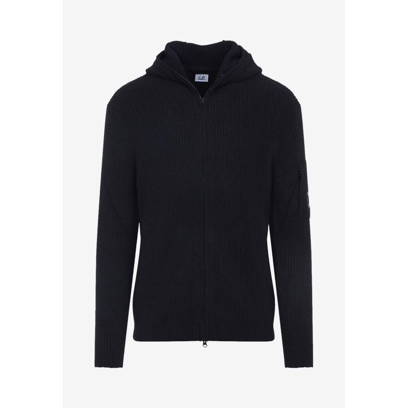 Signature Lens Ribbed Knit Cardigan with Hood