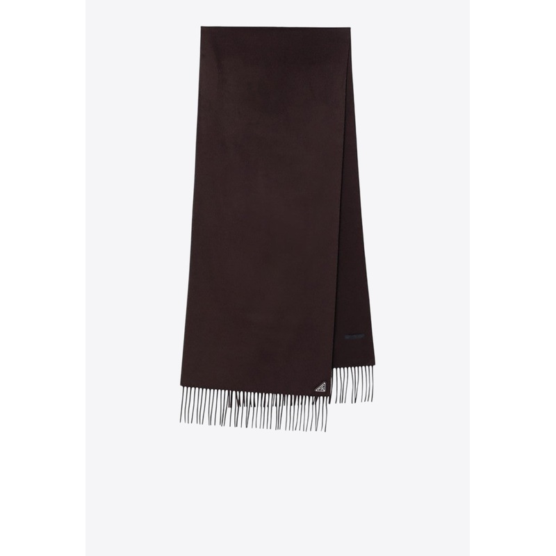 Triangle Logo Silk and Cashmere Fringed Scarf