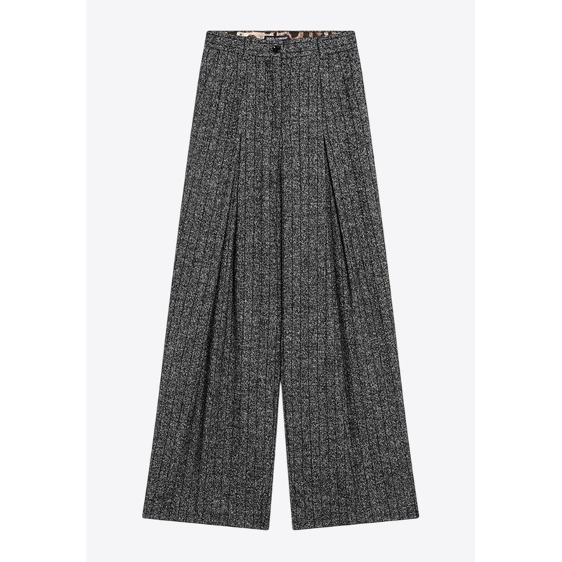 Wide-Leg Striped Wool Pants