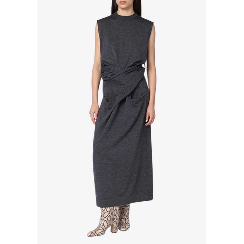 Wool Midi Dress with Crossover-Belt