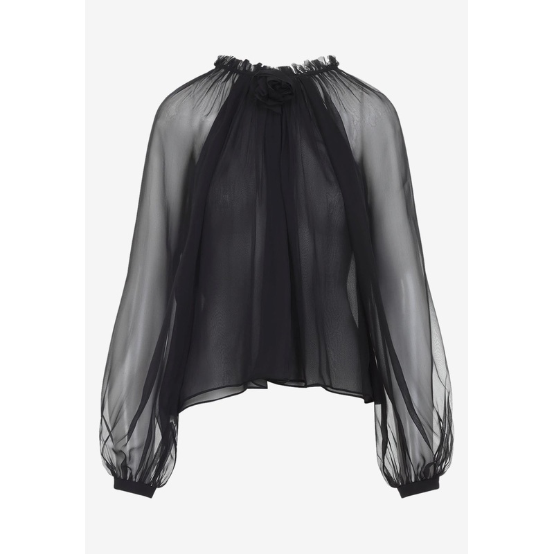 Floral-Applique Sheer Blouse