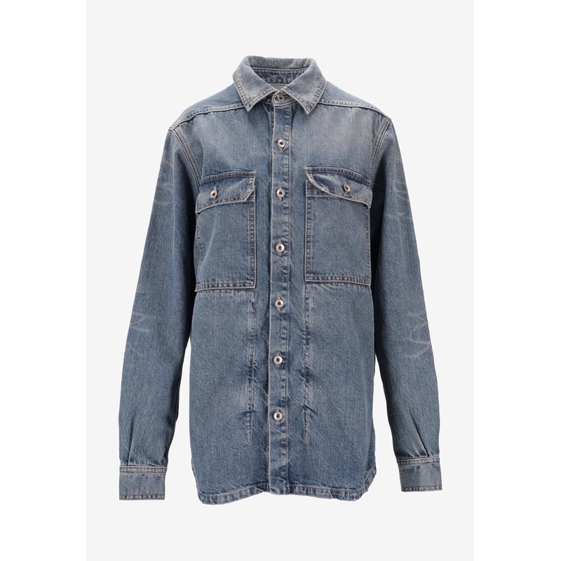 Long-Sleeved Denim Shirt with Strap
