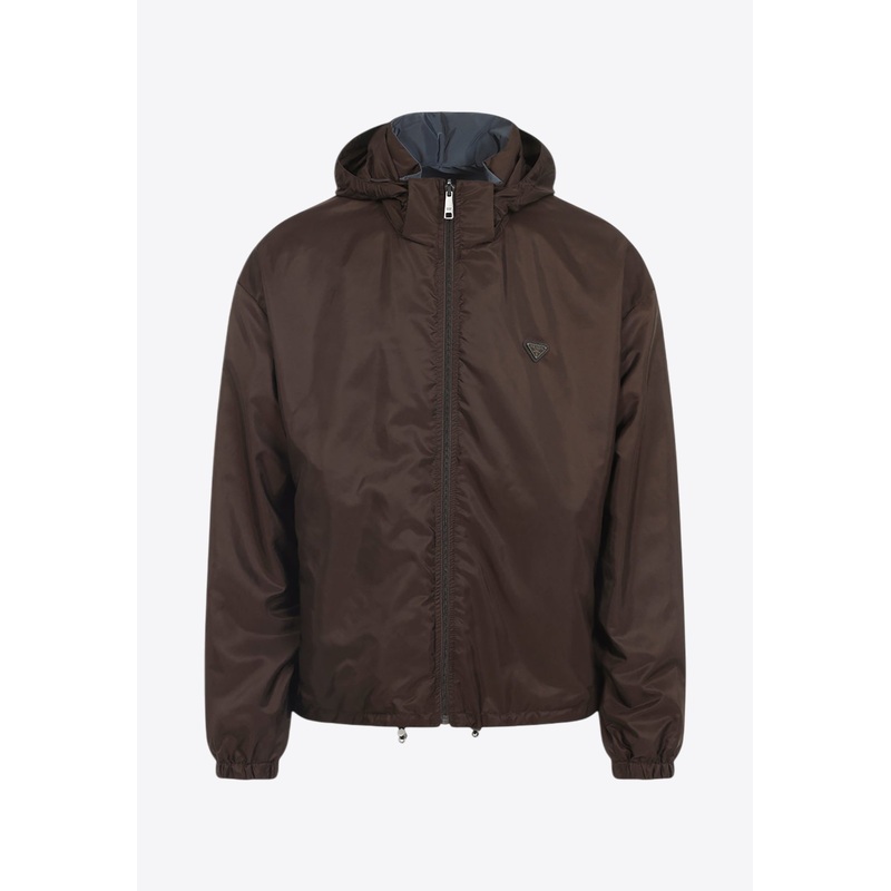 Reversible Hooded Jacket with Triangle-Logo