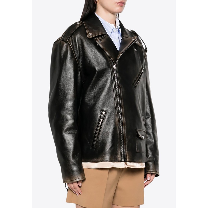 Zip-Up Leather Biker Jacket