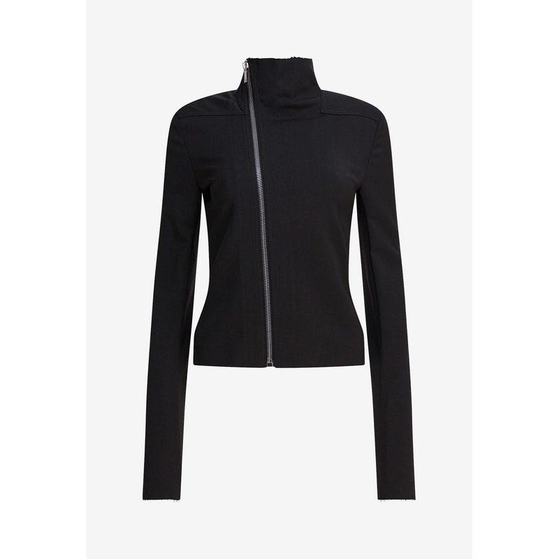 Asymmetric Zip Wool Jacket