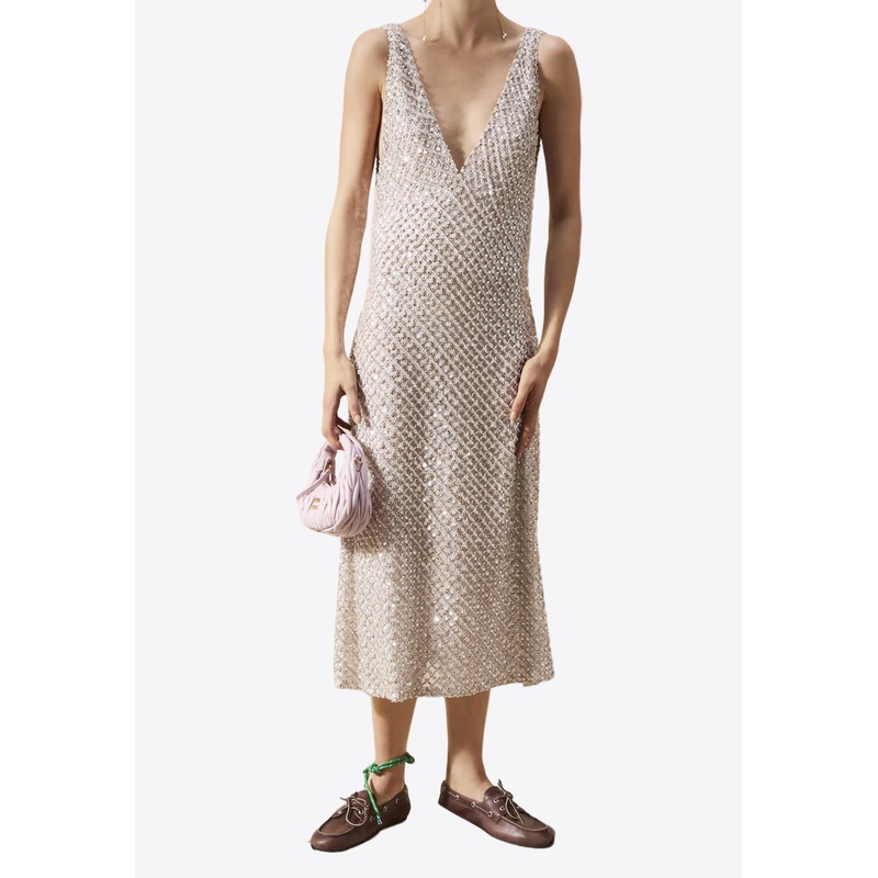 Embellished Midi Chiffon Dress