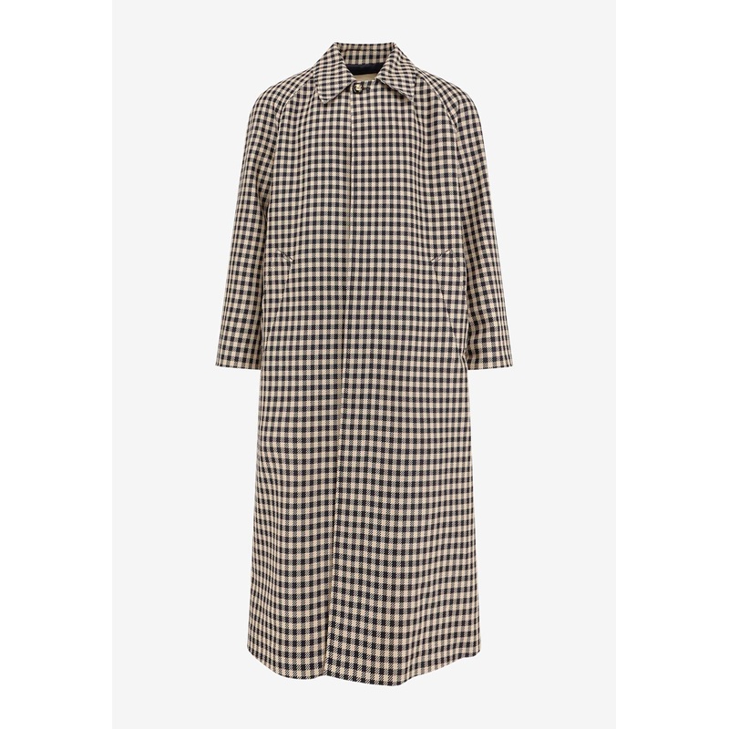 Gingham Check Single-Breasted Coat