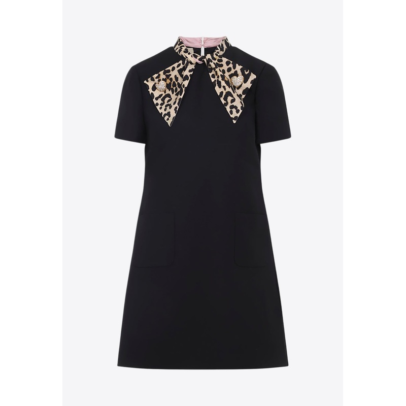 Leopard-Bow Mini Dress