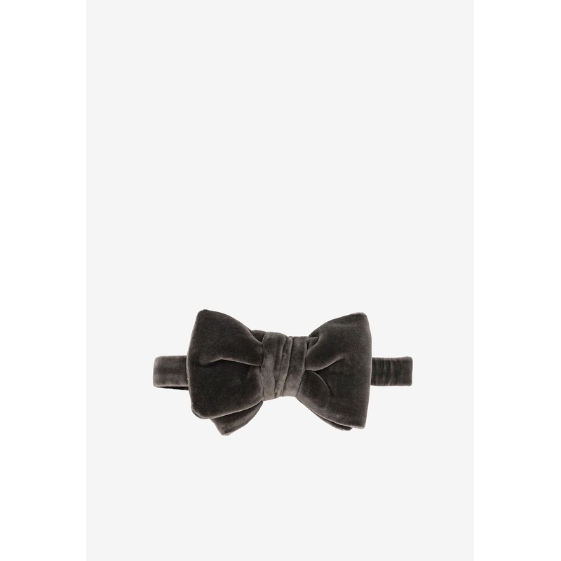 Logo Embroidered Velvet Bow Tie