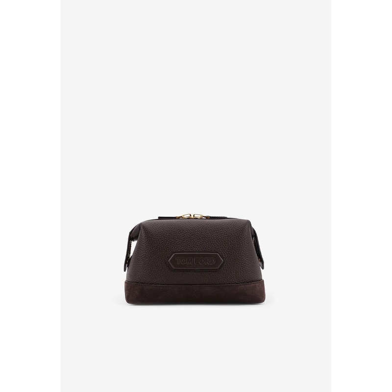 Logo Patch Suede and Leather Zipped Clutch