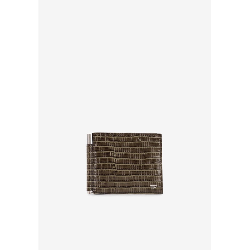 TF Croc-Embossed Leather Bi-Fold Wallet with Money Clip