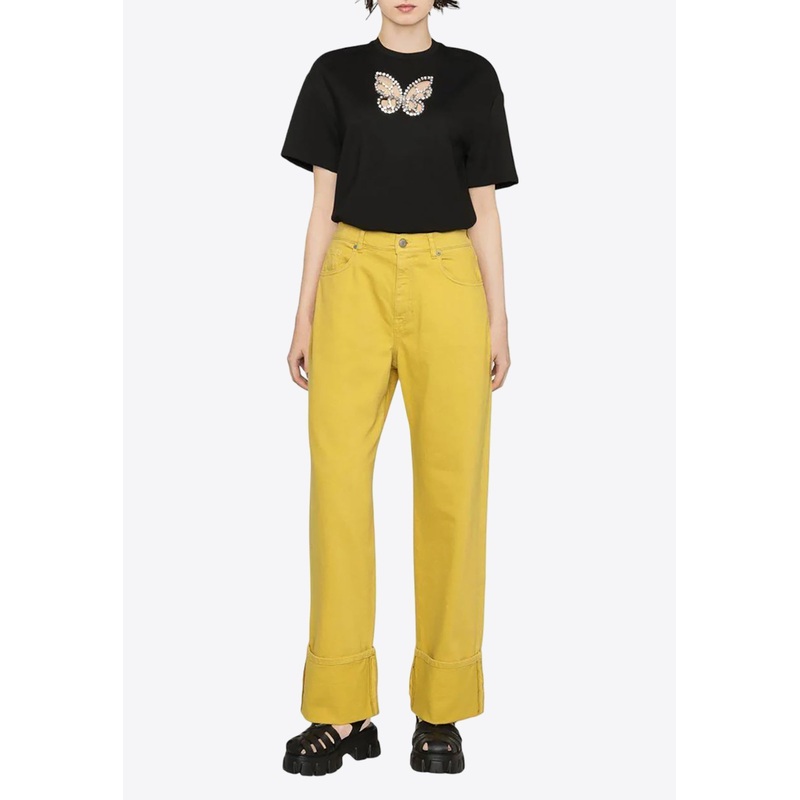 Turn-Up Cuffs Straight-Leg Jeans