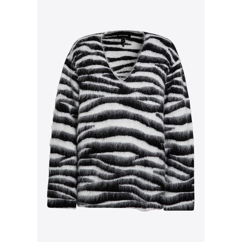 Zebra Pattern V-neck Sweater