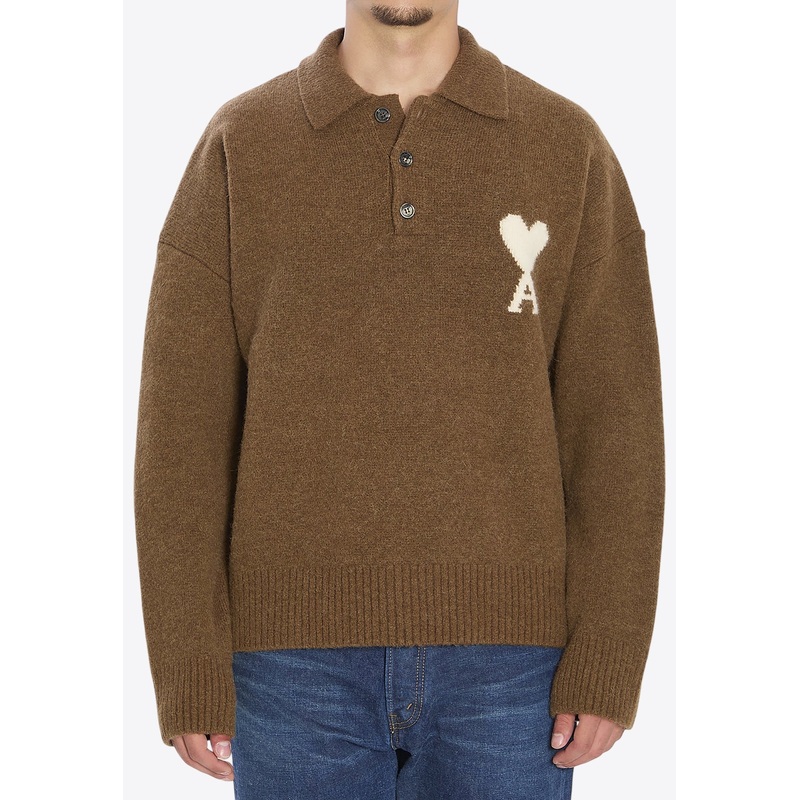 Ami De Coeur Intarsia Knit Alpaca Wool Polo Sweater