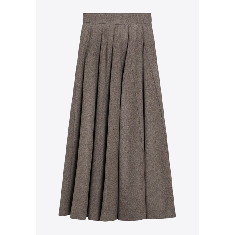 Belico Pleated Wool Midi Skirt