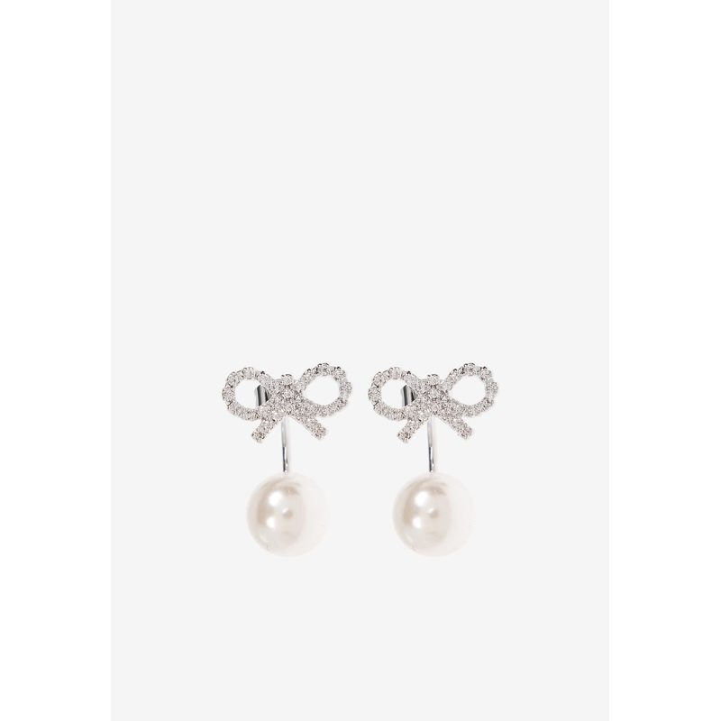 Crystal Bow and Pearl Earrings