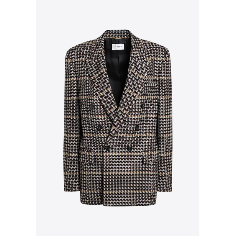 Double-Breasted Checked Wool Blazer