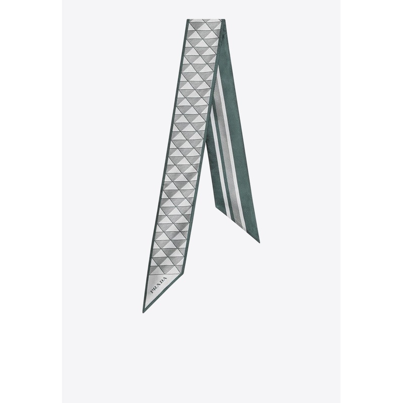 Geometric Print Silk Ribbon Scarf