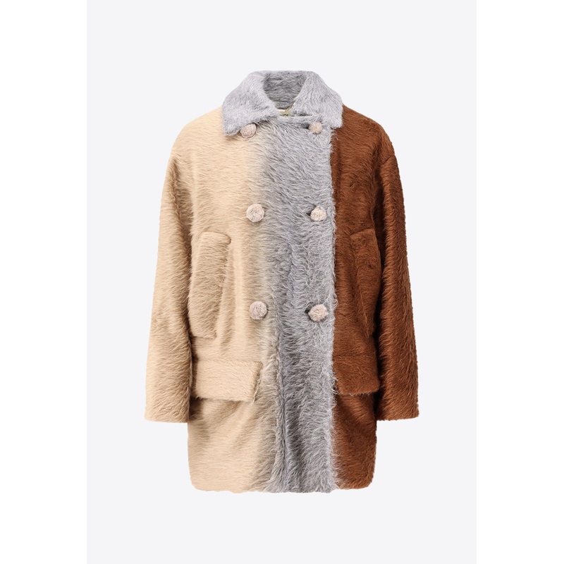 Colorblocked Double-Breasted Alpaca Coat