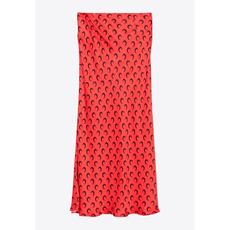 Crescent Moon Print Satin Midi Skirt