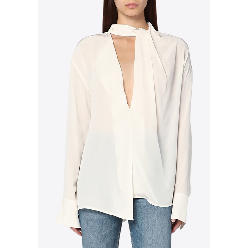 Draped Asymmetric Silk Blouse