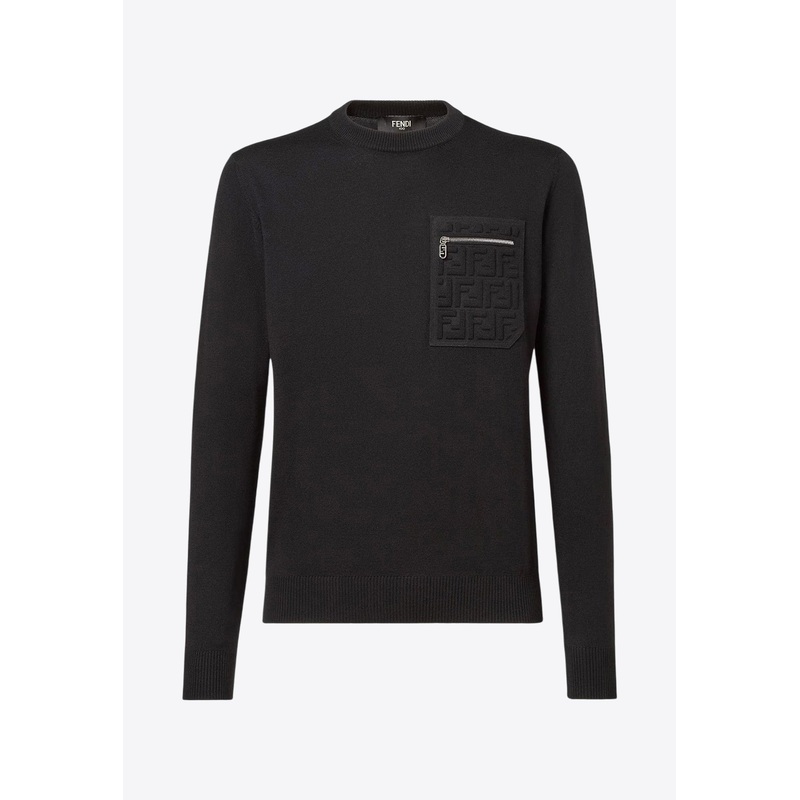 Embossed FF Ribbed Wool Sweater