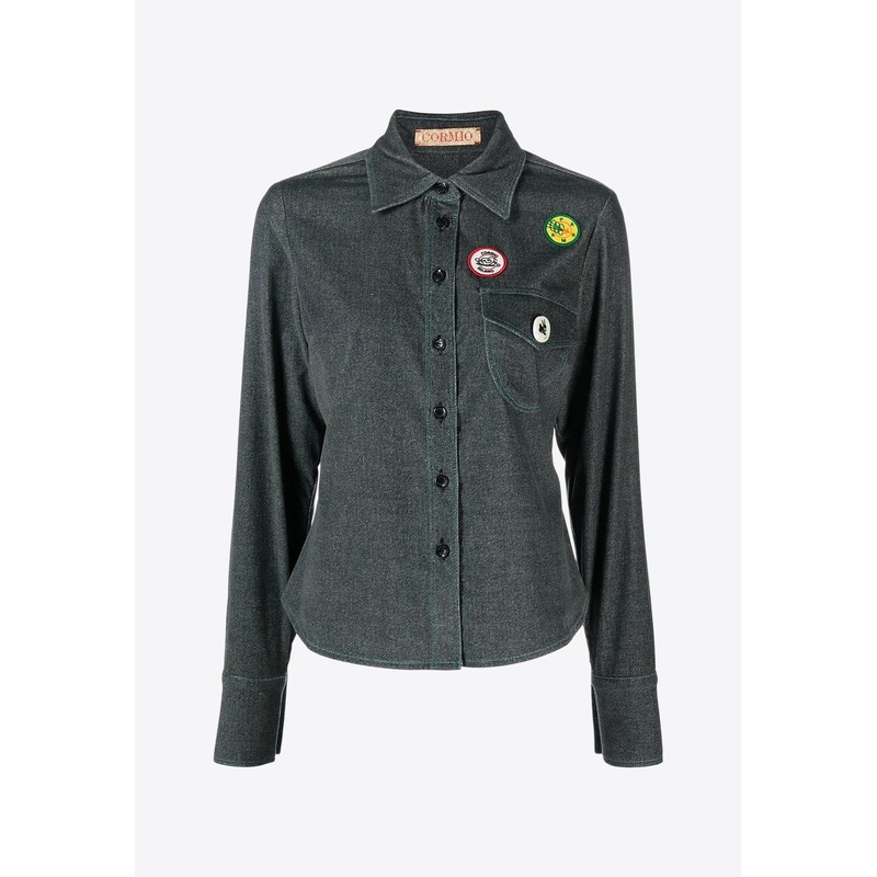 Katy Long-Sleeved Denim Shirt with Patches