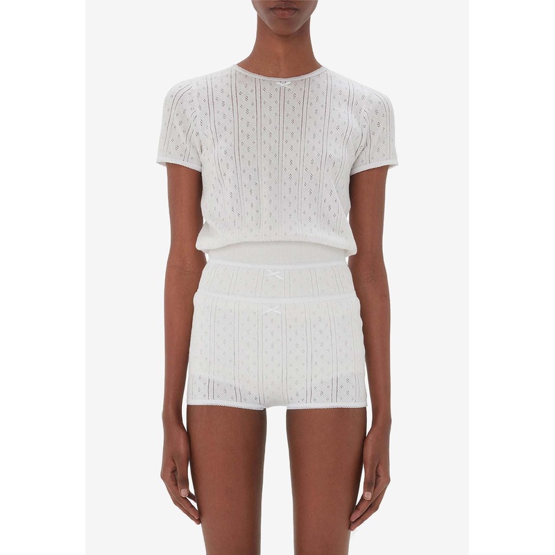 Logo-Embroidered Pointelle Top