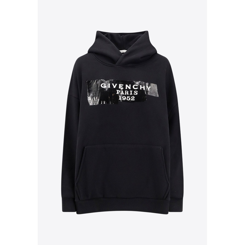 Logo Tape Print Hooded Sweatshirt