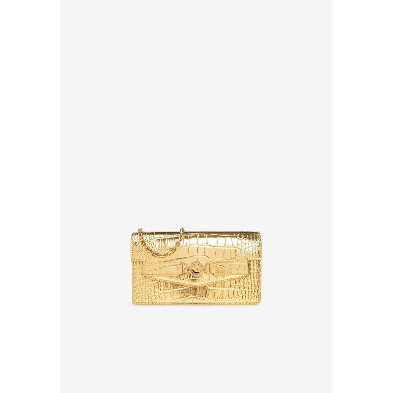 Medusa '95 Metallic Croc-Embossed Clutch Bag