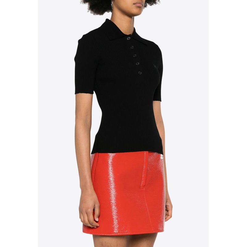 Ribbed Knit Polo T-shirt