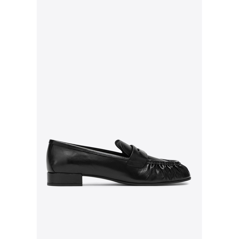 Ruched Leather Penny Loafers