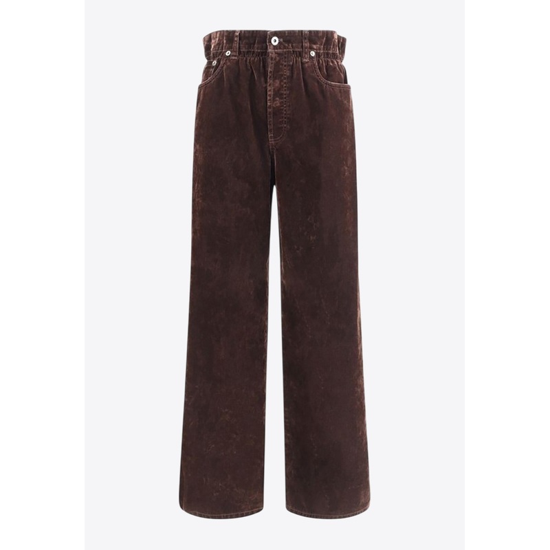 Straight-Leg Velvet Paperbag Pants