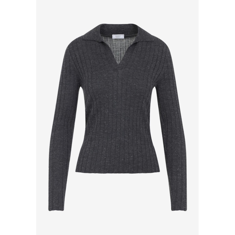 V-neck Lurex Knit Polo Sweater
