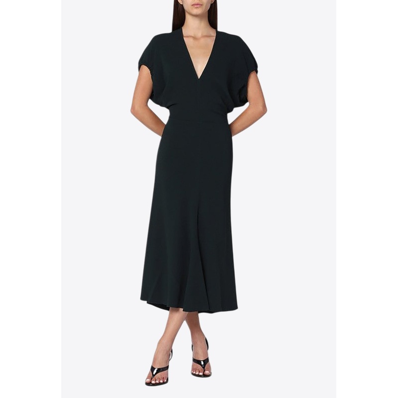 V-neck Midi Satin Dress