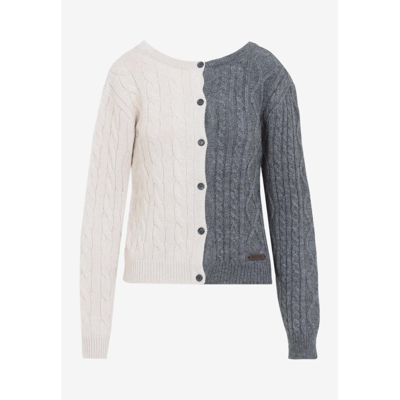 Bi-Color Cable-Knit Cardigan
