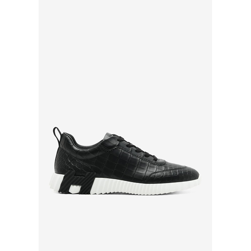 Bouncing Low-Top Sneakers in Black Matte Nilo Crocodile Leather