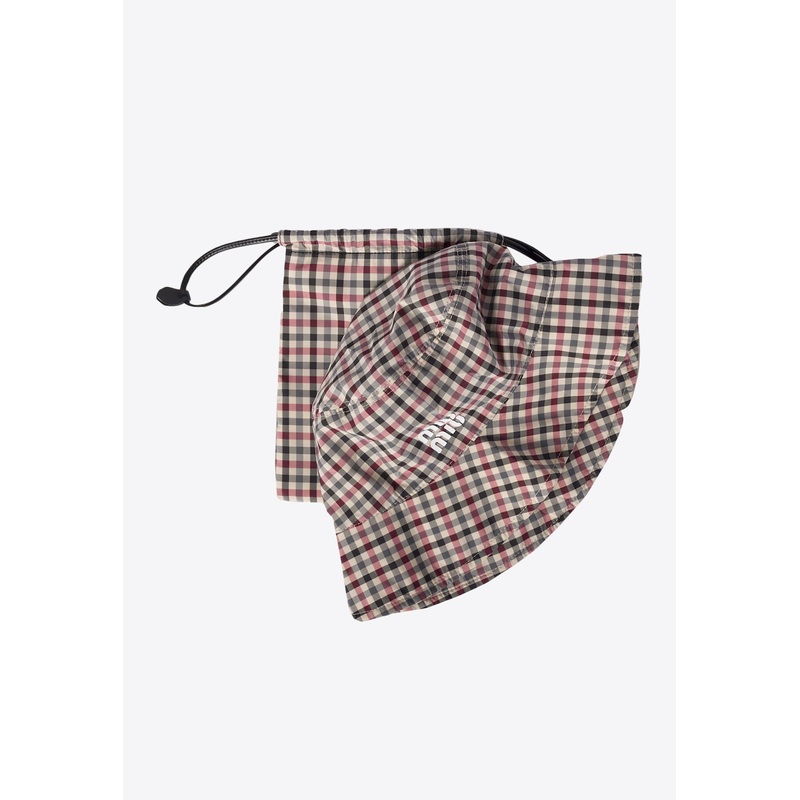 Gingham Check Bucket Hat with Pouch