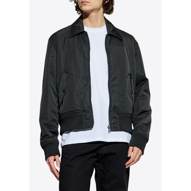Logo Stamped Zip-Up Bomber Jacket