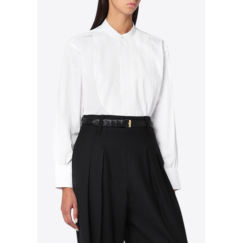 Pleated Plastron Long-Sleeved Shirt