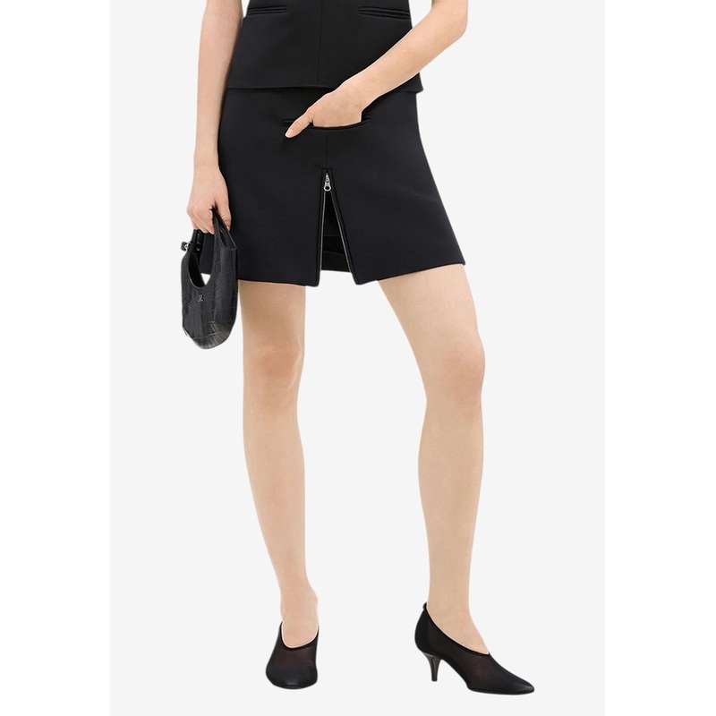 Tailored Zip Twill Mini Skirt
