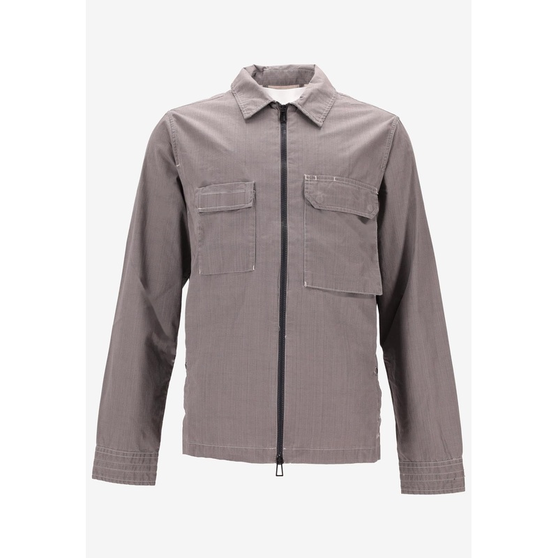 Coated Slub Zip-Up Overshirt
