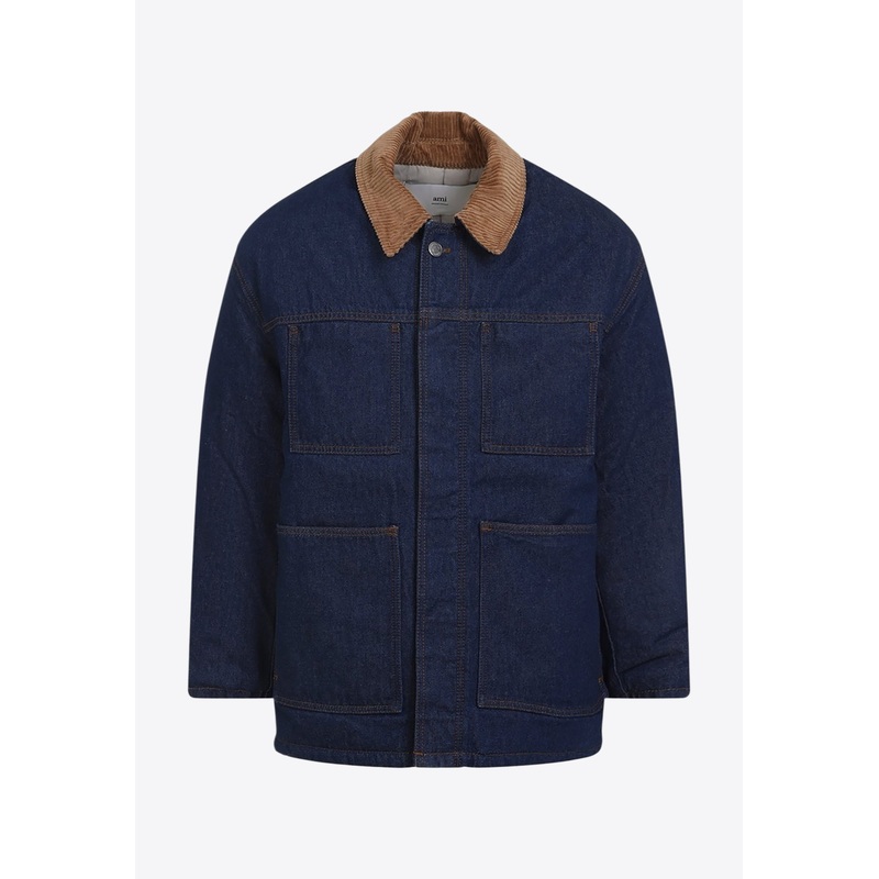 Corduroy-Collar Padded Worker Jacket